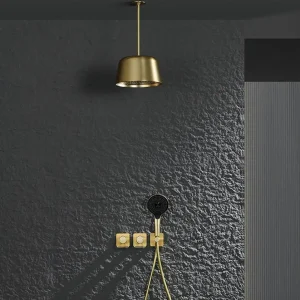 Ensemble de robinets de douche de salle de bains en or brossé, mitigeur de baignoire à pluie à 2 voies, robinet mixte d’eau chaude et froide, bras de plafond, boîte intégrée Ensemble de robinets de douche de salle de bains en or brossé, mitigeur de baignoire à pluie à 2 voies, robinet mixte d’eau chaude et froide, bras de plafond, boîte intégrée