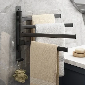 Salle de bain Porte-serviette Rotatif Porte-serviettes Espace Aluminium 2/3/4/5 barres Porte-serviettes Étagère de cuisine Papier suspendu Mural