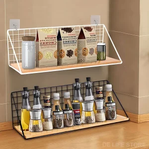 Étagère à épices murale en bois, organisateur de cuisine suspendu, pot à épices, étagère de rangement pour support d&rsquo;assaisonnement de cuisine, décoration murale