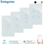 Interrupteur d&rsquo;éclairage intelligent Wifi, écran tactile en verre, commande vocale, interrupteur mural sans fil, fonctionne avec Alexa Google Home, 1/2/3/4 gangs