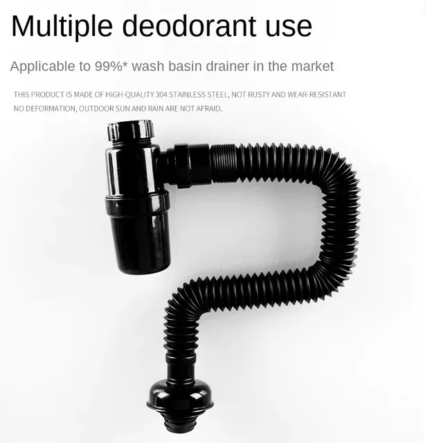 Siphon lavabo vidange déodorant antiodeur noir inox… – vue 3