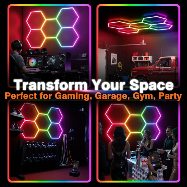 Lampe garage hexagonale RVB contrôlable application… – vue 5