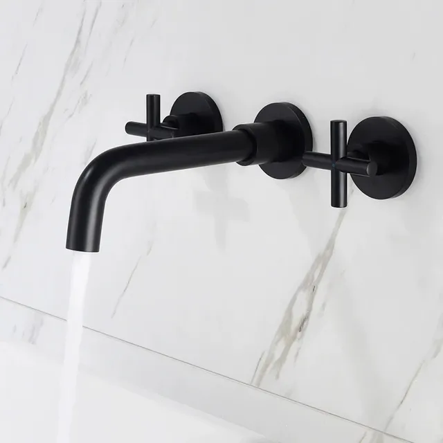 Robinet de lavabo noir à Double poignée 3 trous – vue 3