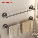 Porte-serviettes mural, support de rangement pour salle de bain, barre de perçage, porte-serviettes, accessoires de cuisine et de salle de bains, étagère à serviettes à ventouse ﻿