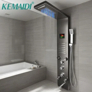 KEMAIDI – ensemble de panneaux de douche à 6 fonctions, avec lumière LED, affichage numérique, système de douche de salle de bain moderne, colonne d&rsquo;exposition murale