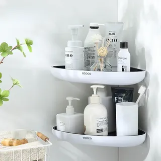 Étagère angle murale sans perçage adhésive double plateaux drainante…