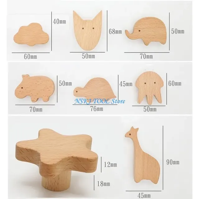 Poignée tiroir bois hêtre clair forme lapin stylisé… – vue 6