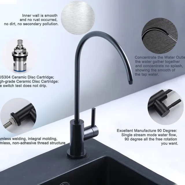 Robinet cuisine eau filtrée acier inoxydable noir mat… – vue 4