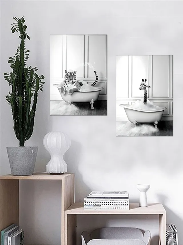 Affiche d'Animaux Noir et Blanc dans la Baignoire – vue 4