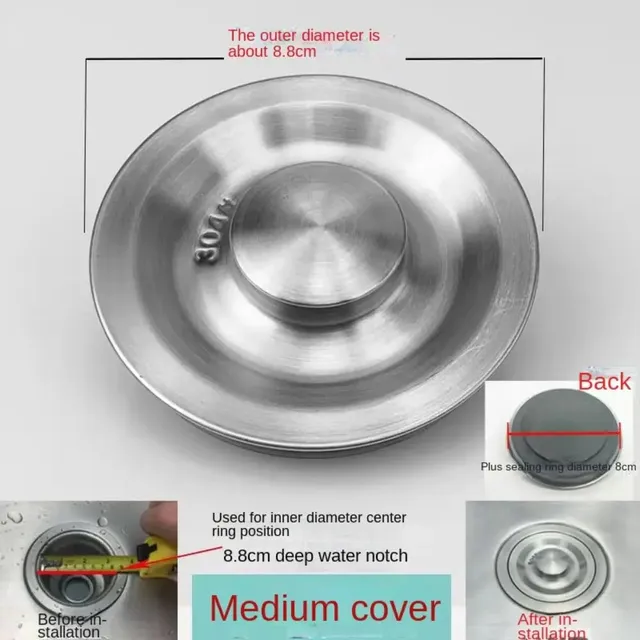 Filtre grille évier acier inoxydable 304 argent poli… – vue 3