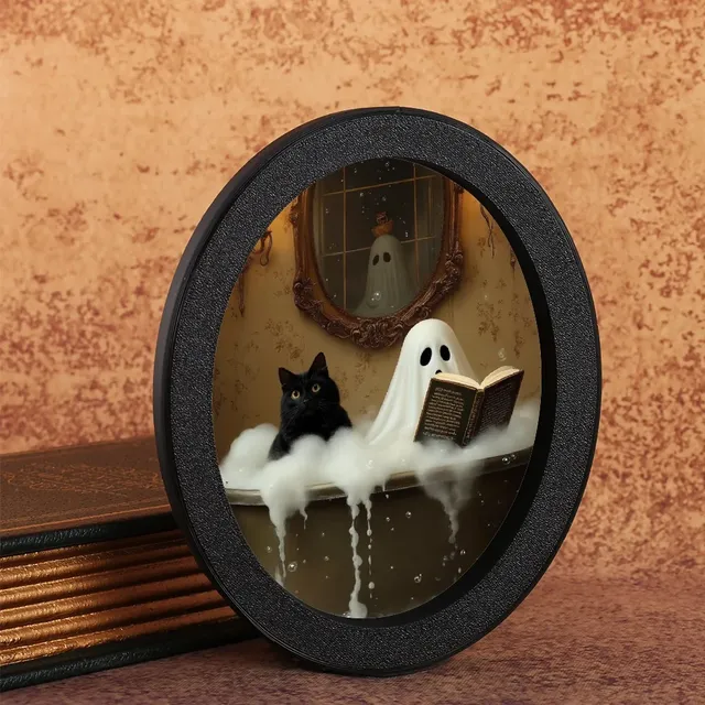 Décoration ovale sur le thème du fantôme et du chat noir… – vue 3