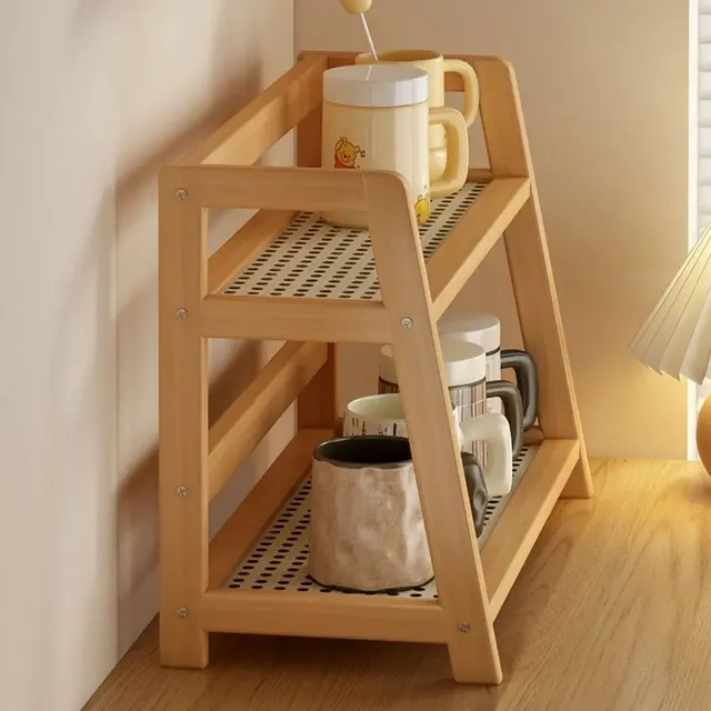 Étagère rangement bois clair deux niveaux comptoir… – vue 4