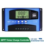 Contrôleur de Charge solaire MPPT 100A 60A 50A 40A 30A, double écran LCD USB 12V 24V, régulateur de chargeur de panneau de cellules solaires avec Charge