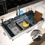 Évier de cuisine en acier inoxydable avec cascade, très grand bol unique, affichage numérique, éviers multifonctionnels pour la vaisselle