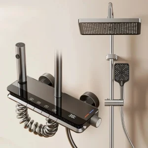 Ensemble de robinets de douche à affichage numérique intelligent de température, système de salle de bains à pluie de Style Piano, mitigeur numérique, pomme de douche de Bidet Ensemble de robinets de douche à affichage numérique intelligent de température, système de salle de bains à pluie de Style Piano, mitigeur numérique, pomme de douche de Bidet