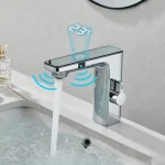 Robinet de lavabo à capteur automatique intelligent de luxe moderne affichage LED sans contact, mitigeur d&rsquo;eau chaude et froide robinet d&rsquo;évier de vanité pour salle de bains robinet salle de bain mitigeur salle de bain
