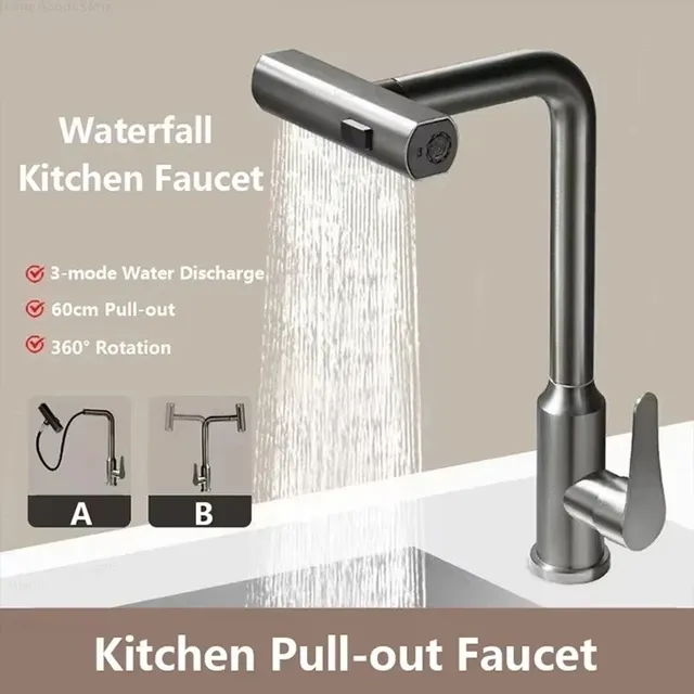 Robinet de cuisine extractible gris/argent – vue 2