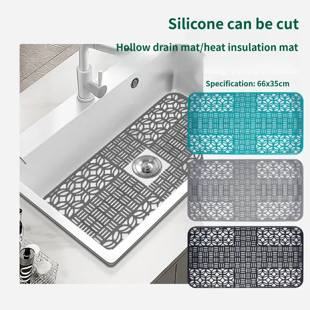 Tapis d'évier de cuisine en Silicone avec trous de… – vue 6