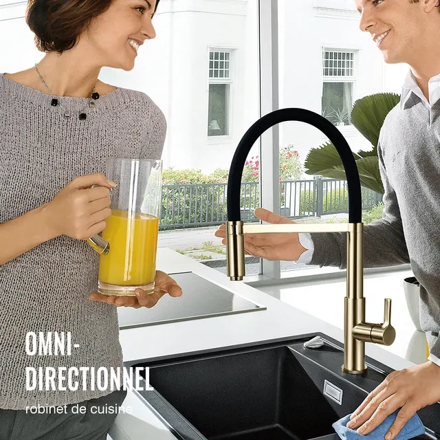 Robinet de cuisine en or brossé robinet d'eau chaude et… – vue 4