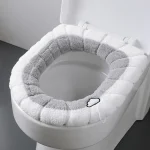 Siège de toilette universel, coussin contrasté, en peluche épaisse, en forme de O, housse de toilette avec poignée, accessoire de salle de bain
