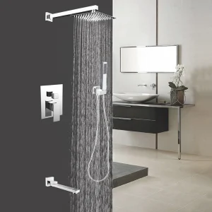 Ensemble de douche chromé, mitigeur de robinet de douche mural de 8 à 16 pouces, robinet de douche de salle de bains à pluie avec douchette, bec de bain rotatif Ensemble de douche chromé, mitigeur de robinet de douche mural de 8 à 16 pouces, robinet de douche de salle de bains à pluie avec douchette, bec de bain rotatif