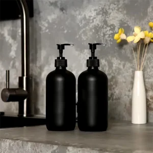 Distributeur de savon liquide noir mat 300/500ML, rechargeable, shampoing, après-shampooing, Lotion pour le corps, conteneur pour fournitures de salle de bains, hôtel