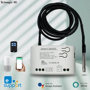 Interrupteur intelligent de surveillance de la température et de l’humidité Wifi 10A 2000W compatible avec Ewelink Alexa Google Home