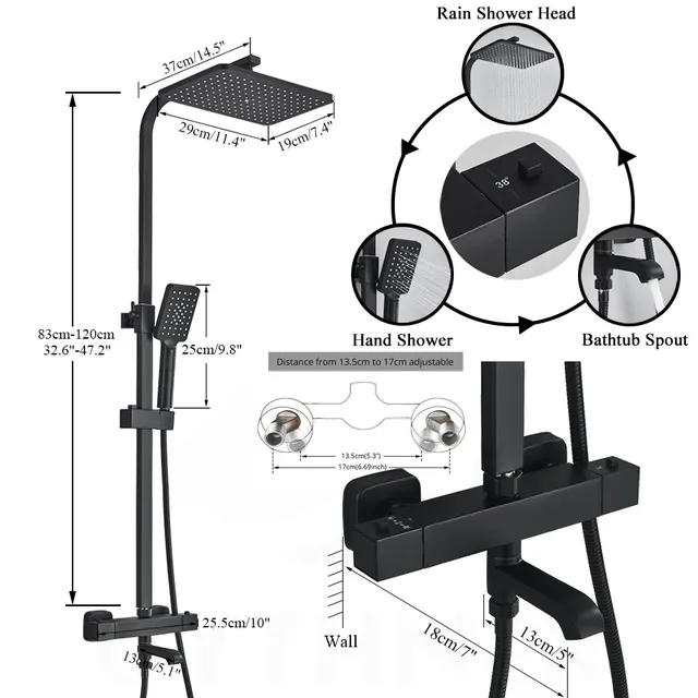Colonne douche thermostatique noire mate tête pluie… – vue 5