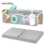 Ensemble de genouillères et repose-coudoirs confortables pour bain, tapis de baignoire épais à séchage rapide avec poche de rangement pour jouets, pour le bain des bébés