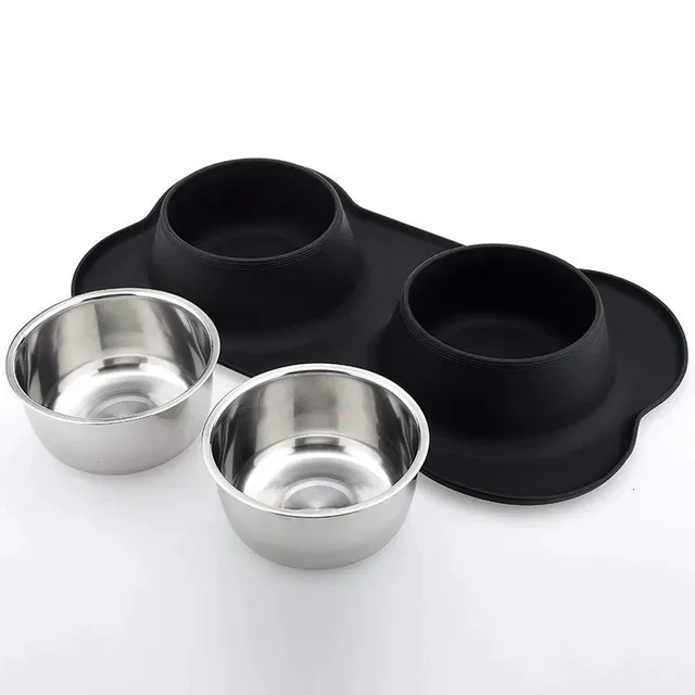 Double bol antidérapant pour chien avec tapis en Silicone – vue 6
