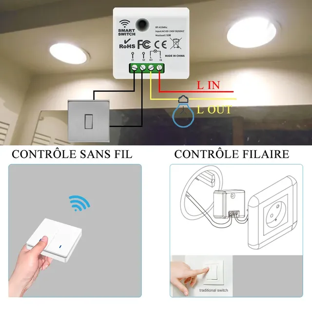 WenQia Mini interrupteur sans fil Rf 433MHz interrupteur… – vue 3