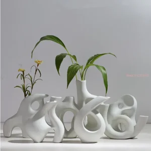 Vase en céramique, Arrangement de fleurs abstraites, artisanat hydroponique, ornements, accessoires de décoration pour la maison moderne, Vases blancs Vase en céramique, Arrangement de fleurs abstraites, artisanat hydroponique, ornements, accessoires de décoration pour la maison moderne, Vases blancs