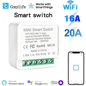 Commutateur intelligent WiFi 16A/20A, Mini Module d’automatisation à 2 voies, disjoncteur de minuterie, application AC100-240V, commande vocale à distance, Alexa Google Home Commutateur intelligent WiFi 16A/20A, Mini Module d’automatisation à 2 voies, disjoncteur de minuterie, application AC100-240V, commande vocale à distance, Alexa Google Home