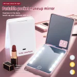 Miroir double face à intensité variable LED 3 couleurs (HD + 2x) – Ultra-fin pliable, style Ins, retouche de voyage, cadeau pour femme
