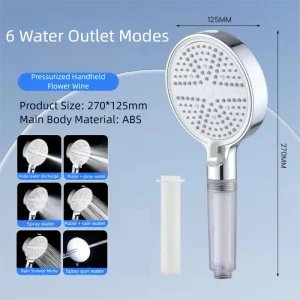 Pommeau de douche réglable, 6 Modes, grand panneau, douche à effet de pluie, grand débit, haute pression, économie d&rsquo;eau, mélangeur de douche, accessoires de salle de bains