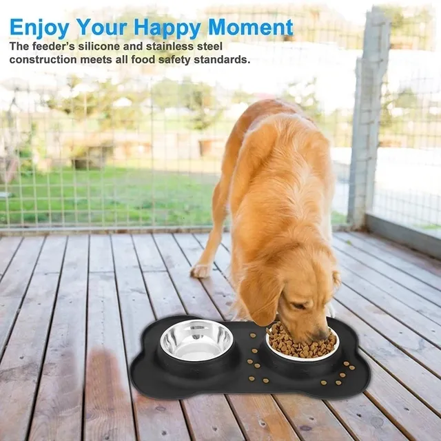 Double bol antidérapant pour chien avec tapis en Silicone – vue 2
