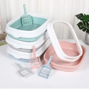 Bac à litière ovale pour chat pour petits chats et chatons – Conception semi-fermée anti-éclats avec cuillère libre sur les côtés hauts, facile à nettoyer Bac à litière ovale pour chat pour petits chats et chatons – Conception semi-fermée anti-éclats avec cuillère libre sur les côtés hauts, facile à nettoyer