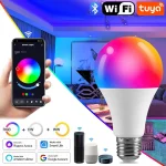 Tuya – ampoule intelligente WiFi Bluetooth E27 RGBCW 85V-265V, lumières LED à intensité variable, contrôle par application à bulles, prise en charge d&rsquo;alexa Google Home Smart Life
