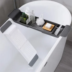 Étagère de baignoire extensible, plateau de salle de bain, caddie de douche, support de baignoire en bambou, porte-serviettes, support de livre, organisateur de rangement, accessoires
