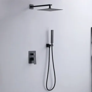 Ensemble de robinets de douche muraux, système de douche mural, baignoire de salle de bains, robinet de douche d’eau de pluie de 10 pouces avec grue de douchette Ensemble de robinets de douche muraux, système de douche mural, baignoire de salle de bains, robinet de douche d’eau de pluie de 10 pouces avec grue de douchette