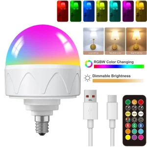 Ampoule électromagnétique Rechargeable E12, variable avec 3 températures de couleur + couleur RVB, détachable, adaptée aux lampes murales