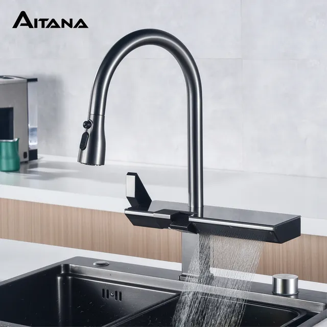 Robinet de cuisine gris en laiton avec affichage… – vue 2