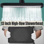 Pommeau de douche carré à grand panneau de 13 pouces, ensemble de 6 Modes, haute pression, économie d&rsquo;eau, accessoires de salle de bains