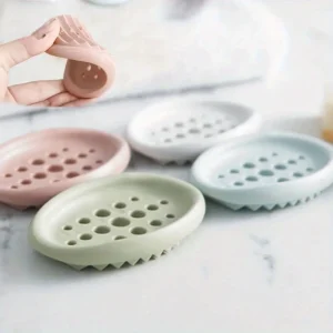 Oval Silicone Soap Dish with Self Draining Multifunctional Bathroom Storage Rack Holder for Sink Counter Organizer
