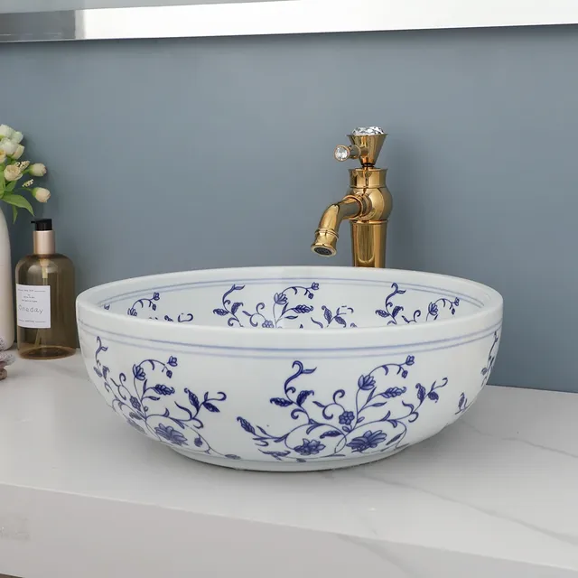 Vasque ronde porcelaine émaillée blanche brillante décor… – vue 6