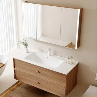 Évier meuble de salle de bain naturel chêne flottant Vintage…