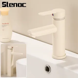 Robinet d'évier de salle de bains de luxe à montage sur pont blanc lait