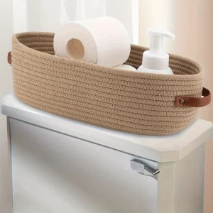 Panier de rangement ovale tissé pour salle de bain, organisateur de bureau multifonctionnel, porte-papier hygiénique, panier de rangement pour jouets Panier de rangement ovale tissé pour salle de bain, organisateur de bureau multifonctionnel, porte-papier hygiénique, panier de rangement pour jouets