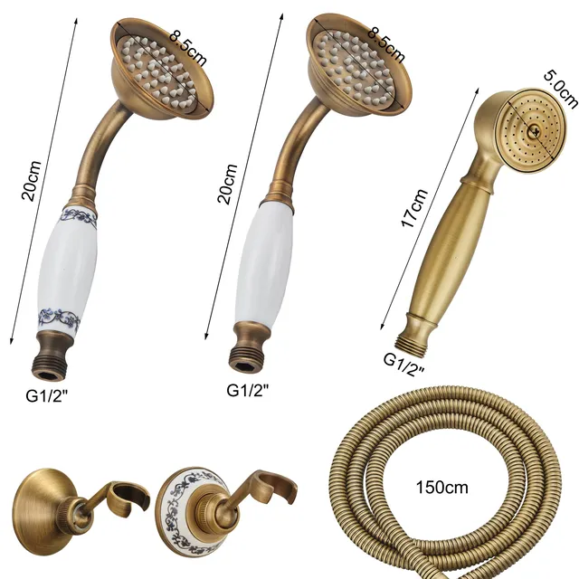 Douchette laiton antique tête céramique blanche motif… – vue 6