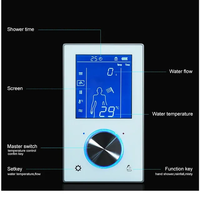 Mitigeur thermostatique mural numérique douche écran LCD… – vue 3